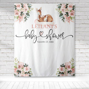 Tapiz Bienvenida Deer Baby Shower Pink Floral Fondo
