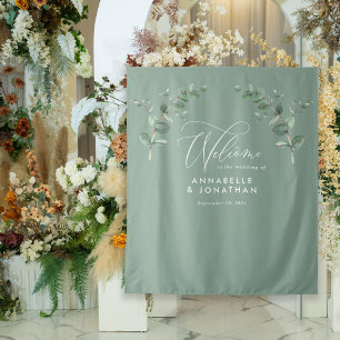Tapiz Bienvenida elegante de boda eucalipto botánico sal