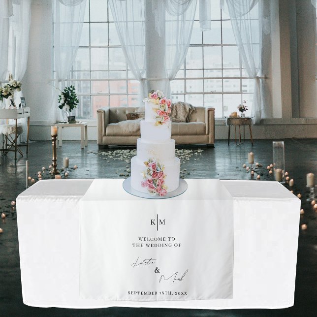 Tapiz Bienvenida Moderna A Nuestro Rótulo Boda De Correr (Modern Welcome To Our Wedding Table Runner Sign Tapestry)