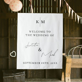 Tapiz Bienvenida Moderna A Nuestro Rótulo De Guión Boda