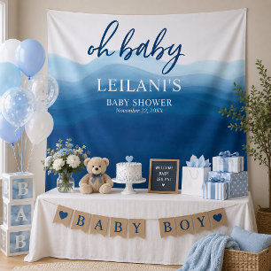 Tapiz Bienvenida Oh Baby Shower Fondo degradado azul