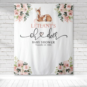 Tapiz Bienvenida Oh Deer Baby Shower Pink Floral Fondo