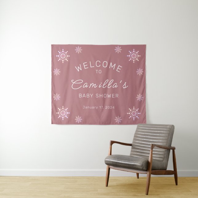Tapiz Bienvenida personalizada Snowflake Baby Shower Pin (In situ (horizontal))