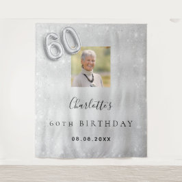 Tapiz bienvenida polvo de brillo de plata cumpleaños 60