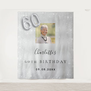 Tapiz bienvenida polvo de brillo de plata cumpleaños 60