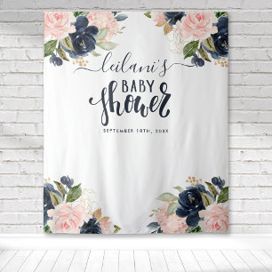 Tapiz Bienvenida Telón de Fondo Floral Navy Rosa para Ba