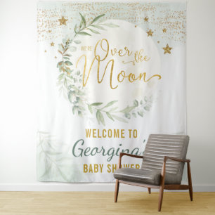 Tapiz Bienvenida vegetación dorada para baby shower de O