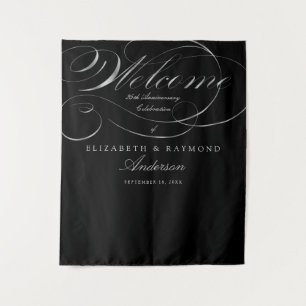 Tapiz Bienvenido 25 Aniversario Elegante Letra Plata