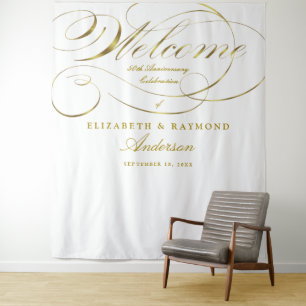 Tapiz Bienvenido 50º Aniversario Elegante Escritura Plat