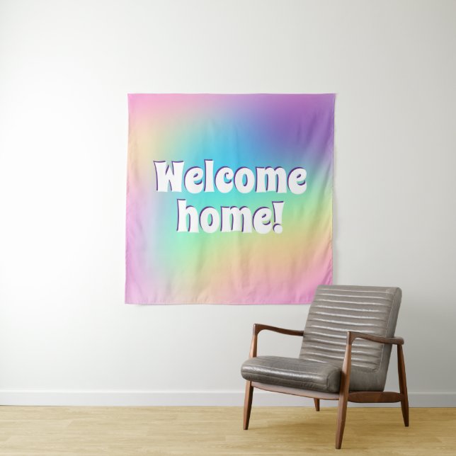 Tapiz ¡Bienvenido a casa! Arcoiris pastel (In situ)