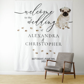 Tapiz Bienvenido a la boda Pug Dog