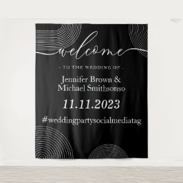 Tapiz Bienvenido al boda negro geométrico simple