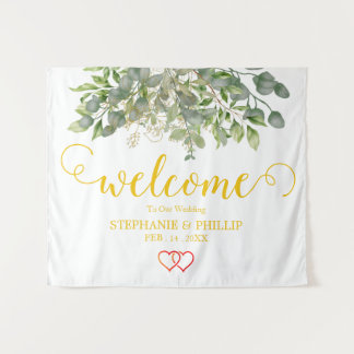 Tapiz Bienvenido Follaje de Eucalipto Verde Boda negro