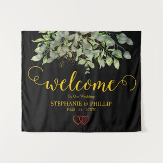 Tapiz Bienvenido Follaje de Eucalipto Verde Boda negro