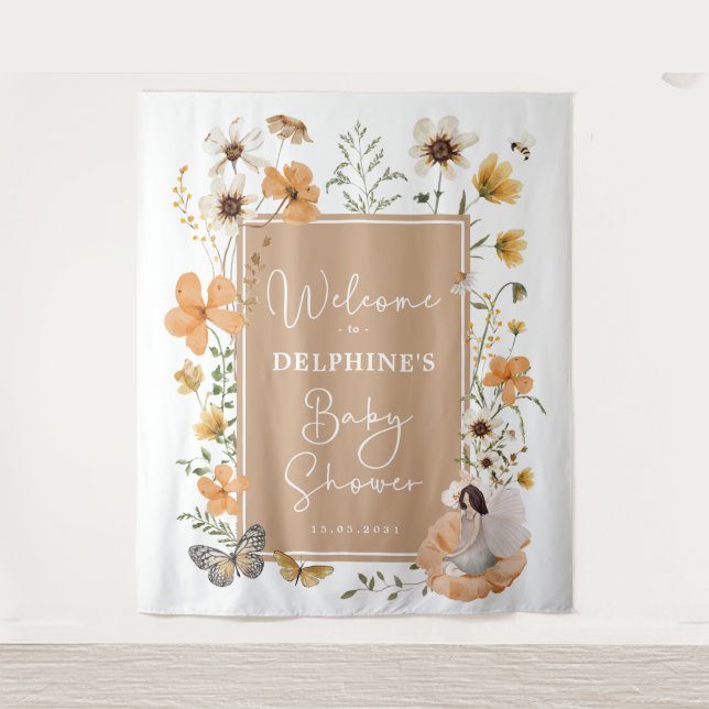 Tapiz Bienvenidos a Baby Shower a Boho Fall Wildflower F (Anverso)