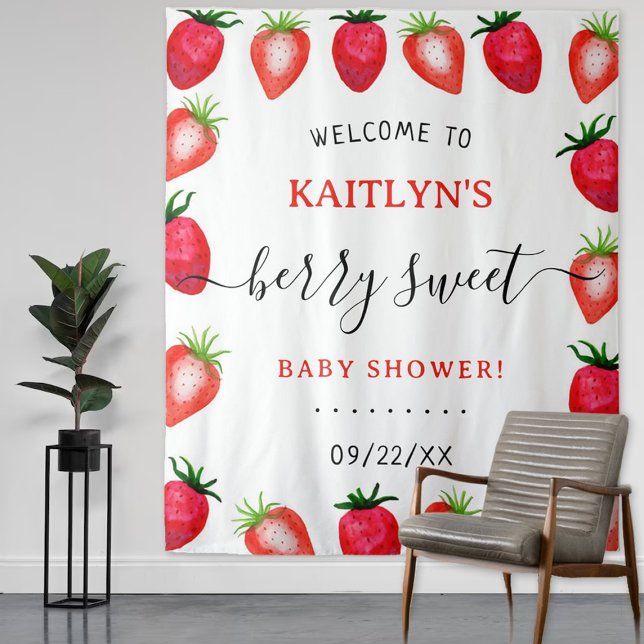 Tapiz Bienvenidos a Baby Shower Berry Sweet Strawberry (Subido por el creador)