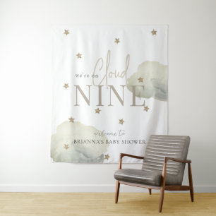 Tapiz Bienvenidos a Baby Shower con acuarela Gold Cloud 