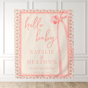 Tapiz Bienvenidos a Baby Shower Coquette Rubor Pink Bow 