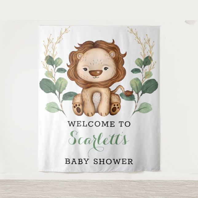 Tapiz Bienvenidos a Baby Shower de Cute Lion Jungle King (Anverso)