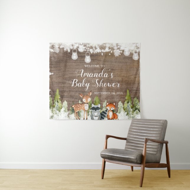 Tapiz Bienvenidos a Baby Shower de Winter Animals Wood S (In situ (horizontal))