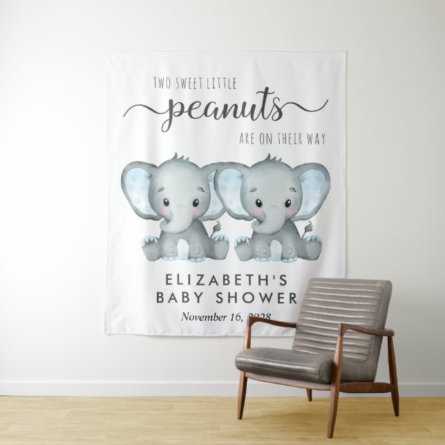 Tapiz Bienvenidos a Baby Shower para Elephant Twin Boys (In situ)