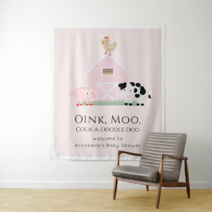 Tapiz Bienvenidos a Baby Shower Pink Barm Animals Barnya
