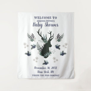 Tapiz Bienvenidos a Baby Shower Rustic Deer Head Blue Fl