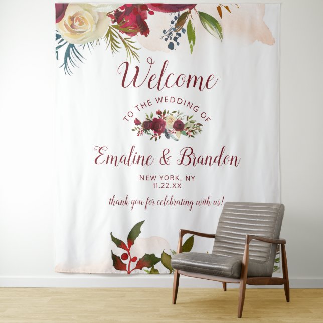 Tapiz Bienvenidos a la boda de invierno con acuarela de  (In situ)