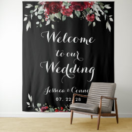Tapiz Bienvenidos a nuestra boda de Burgundy Silver Euca
