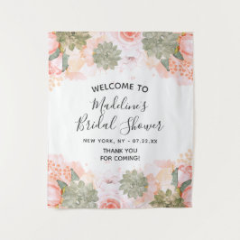 Tapiz Bienvenidos a Peach Mint Succulum Floral Bridal Sh