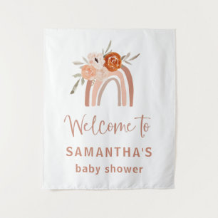 Tapiz Bienvenidos al Baby Shower naranja Terracotta Boho
