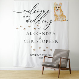Tapiz Bienvenidos al perro boda Corgi