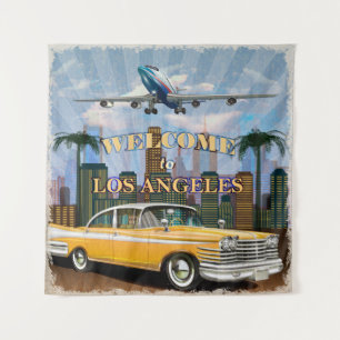 Tapiz Bienvenidos al poster retro de Los Ángeles.