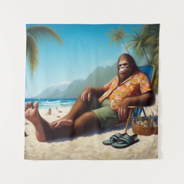Tapiz Bigfoot en la playa (Anverso)