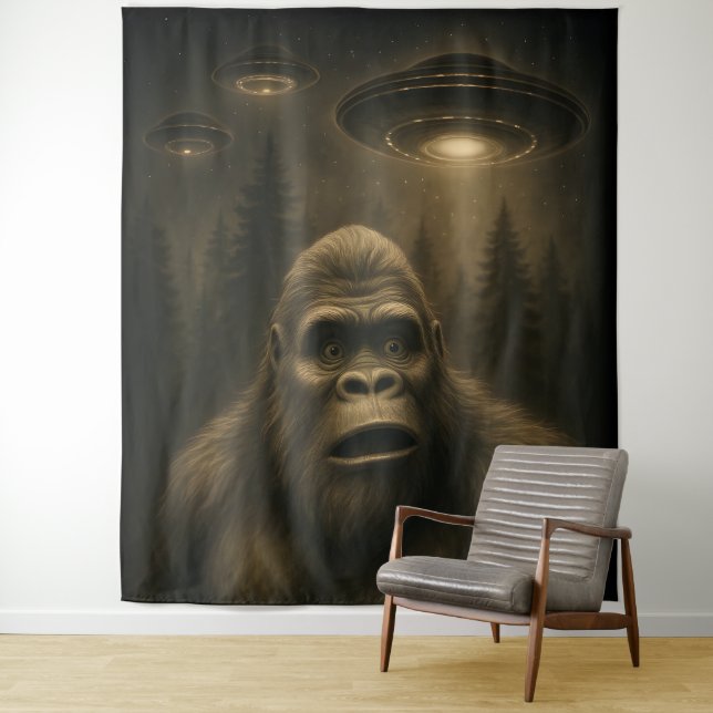 Tapiz Bigfoot Sasquatch Alien UFO Funny (In situ)