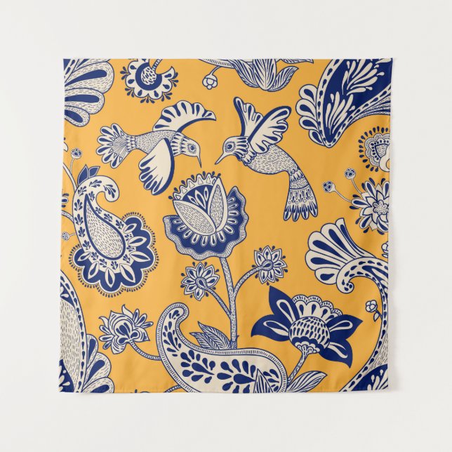 Tapiz Birds Paisley Flowers Vintage Pattern (Anverso)