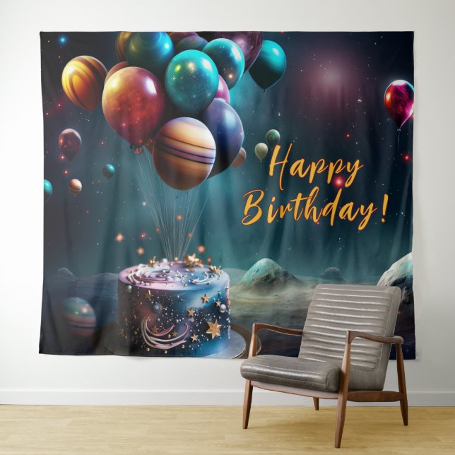 Tapiz Birthday Galaxy Outer Space Cake Banner (In situ (horizontal))