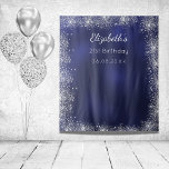 Tapiz Birthday navy blue silver glitter photo backdrop<br><div class="desc">A tapestry for a girly and glamorous 21st (or any age) birthday party. A navy blue background,  the blue color is uneven. Decorated with faux silver glitter dust.  Personalize and add a name,  age,  date.</div>