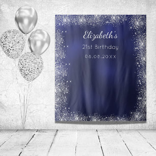 Tapiz Birthday navy blue silver glitter photo backdrop