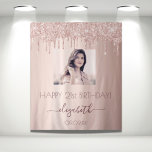 Tapiz Birthday party custom photo rose gold glitter pink<br><div class="desc">A tapestry for a girly and glamorous 21st (or any age) birthday party. A rose gold , pink gradient background with an elegant rose gold colored faux glitter drips. Personalize and add your own high quality photo of the birthday girl. The text: The name is written in dark rose gold...</div>