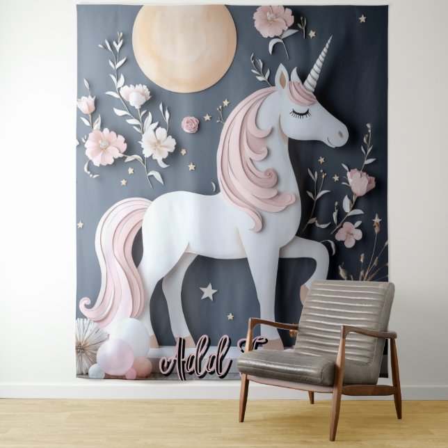 Tapiz Birthday Unicorn Wall Art Backdrop Banner (In situ)