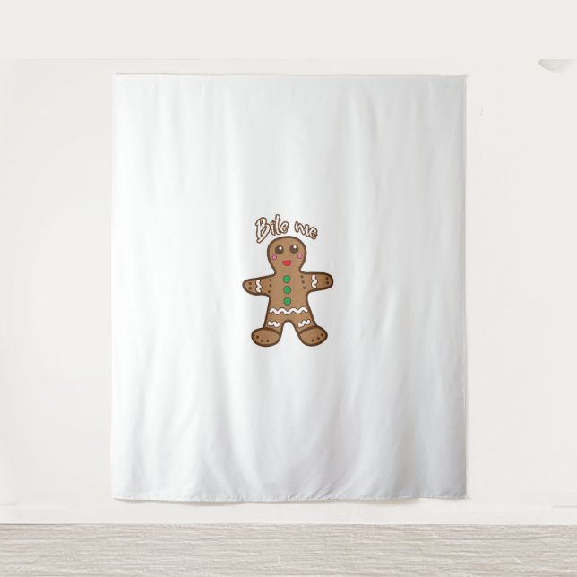 Tapiz Bite Me Gingerbread Funny Cookie Navidades Gracias (Anverso)