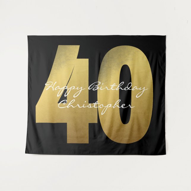 Tapiz Black and Gold 40° cumpleaños (Anverso (horizontal))