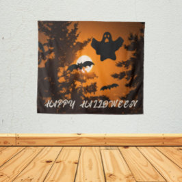 Tapiz Black and Naranja Spooky Halloween Night Scene