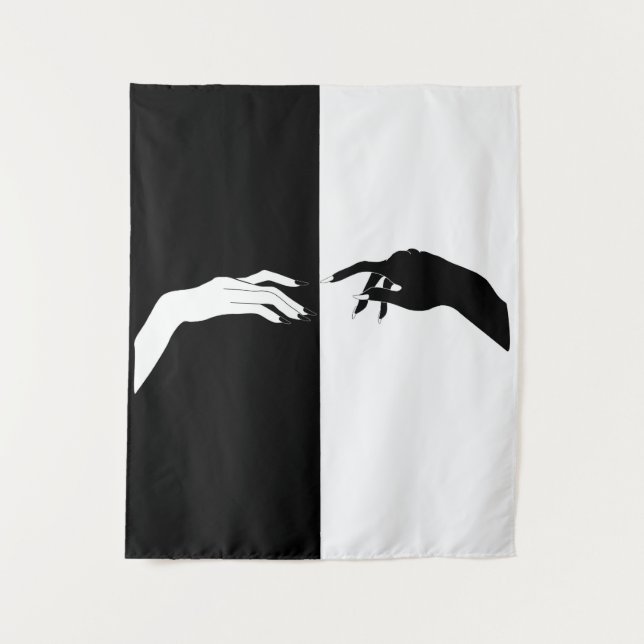 Tapiz Black and White Hands Modern Line Art (Anverso)