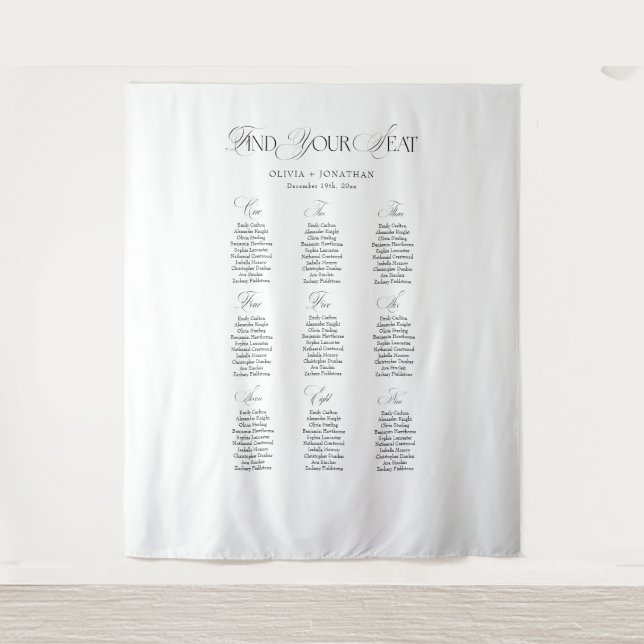 Tapiz Black and White Wedding Seating Chart 9 Tables (Anverso)
