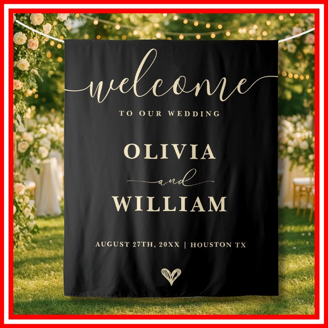 Tapiz Black Butter Yellow Wedding Welcome Sign Backdrop (Subido por el creador)