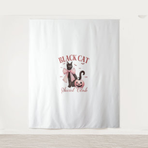 Tapiz Black Cat Halloween Coquette Social Club Pink Bow