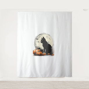 Tapiz Black Cat Halloween Spookan Moon Artwork Pumpkin S