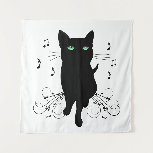 Tapiz Black Cat Surrounded by Whispering Notes of Music (Anverso)